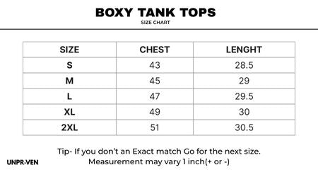 Size chart for All I know Boxy Tank